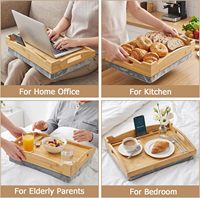 Plateau repas en bambou pour lit, plateau de service portable avec coussin amovible et poignées, idéal pour petit-déjeuner sur canapé ou fauteuil
