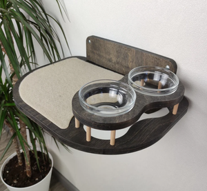 Estante para gatos de pared de madera con comedero para gatos de pared de 2 escalones - Product Image 5