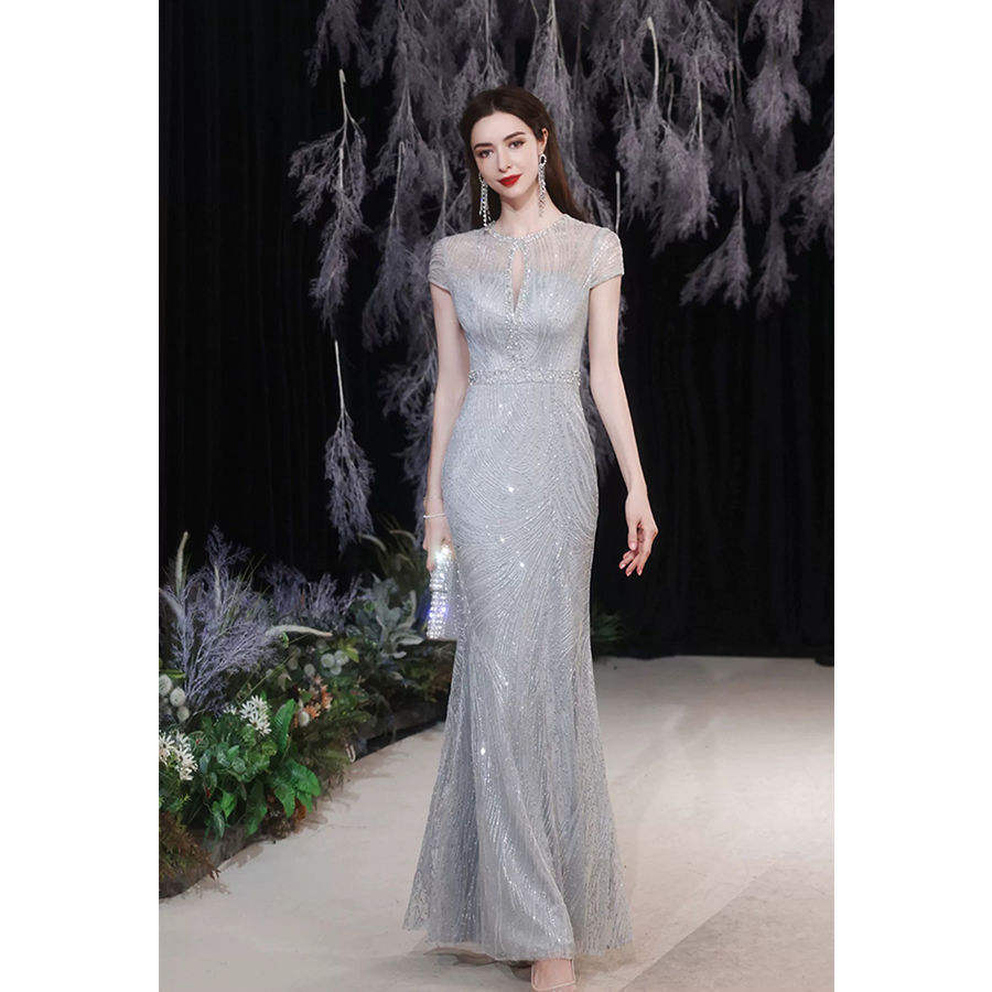 Vestidos de Noche Gris Plata Elegantes y Lujosos