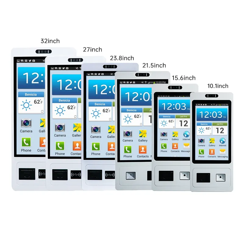 Touchwo 15 21 23.8 27 inch đăng ký dịch vụ Totem kim loại trường hợp màn hình cảm ứng AIO tương tác thiết bị đầu cuối kiosk với đầu đọc mã vạch