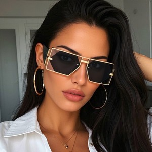 Lunettes de soleil pour femmes <span class=keywords><strong>sexy</strong></span>, style Hip-Hop populaire, monture métallique creuse dorée, forme carrée, style Punk Steampunk, avec logo personnalisé - Product Image 1