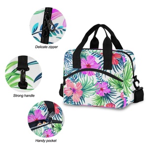 Hawaiian Flower Design Reusable Lunch Tote Bag <b>Cooler</b> Bag for Women Men Adult Lunch <b>Box</b> with Adjustable Shoulder Strap - Product Image 5