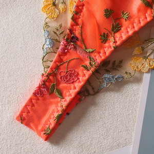 Conjunto de Lencería Sexy de 2 Piezas con Anillo de Acero Transparente y Bordado Floral, Tanga y Sujetador de Encaje - Product Image 5