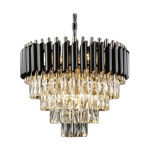 Lustre rond en cristal K9 en fer noir mat doré brillant 8*E14 LED, luminaires suspendus de luxe - Product Image 1