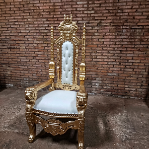 Sillón Trono de León Francés Antiguo de Lujo de Tamaño Mediano, Cómodo, de Madera Maciza, Relleno de Espuma, Tapizado en Cuero, Mueble para el Hogar - Product Image 1