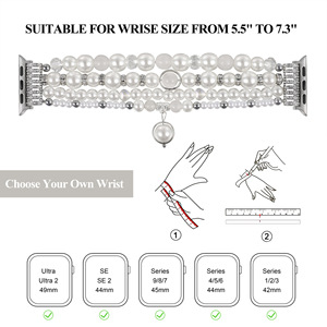 Bracelet intelligent de luxe perlé, style vintage, multi-rangs de perles pour <span class=keywords><strong>Apple</strong></span> <span class=keywords><strong>Watch</strong></span> Series 9/8/7/6/5/4/3/2/1/SE/<span class=keywords><strong>SE2</strong></span>/Ultra - Product Image 6