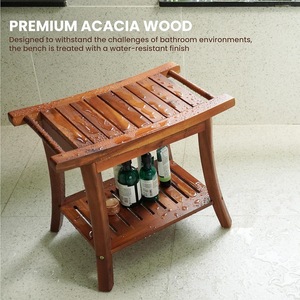 Banc de douche en bois massif avec étagère de rangement, siège de salle de bain imperméable, tabouret de douche pour la maison, 50,8x34,3x44,5 cm - Product Image 4