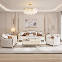 Canapé de luxe français en bois massif sculpté à la main, ensemble combiné 1+2+3, cuir blanc, style antique, pour salon