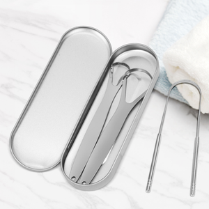3 grattoirs de langue en acier inoxydable avec étui de voyage, réduisent la mauvaise haleine, nettoyeur de langue en métal pour adultes avec boîte portable - Product Image 2