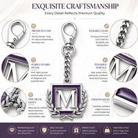 Chaîne de sac haut de gamme en cuir tressé bicolore argent et violet avec fermoir mousqueton et pendentif carré émaillé XT