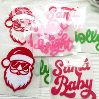 Nouveau design personnalisé Holly Jolly Fur Christmas Fluffy Puff Chenille Laser Cut Heat Transfer Iron on Patches for Clothing