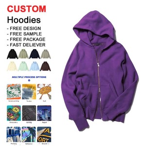 Sudadera con <span class=keywords><strong>Capucha</strong></span> Personalizada con Logotipo, 100% Algodón, Cierre Completo, Color Morado Sólido, con Bolsillos, Estilo Hip Hop Casual para Hombre - Product Image 1