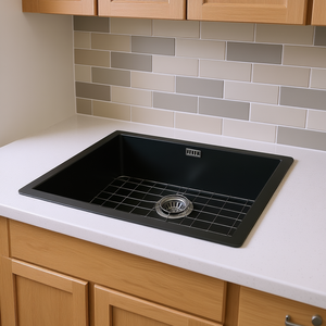 Lavello da Cucina a Vasca Singola 32x19 Pollici Nero Gunmetal Design Rettangolare da Incasso - Product Image 2