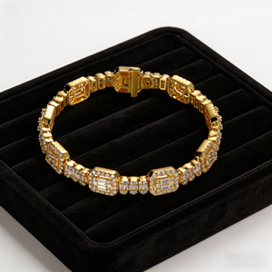 Luxury 10K/14K Solid Gold Diamond <b>Bracelet</b> Baguette Cut Geometric Chain Link Unisex Jewelry - Product Image 3