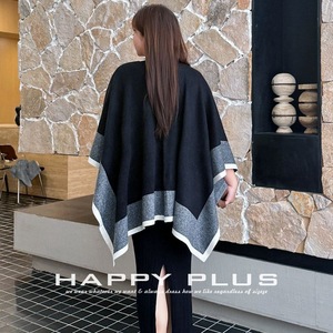 Châle tricoté style français à blocs de couleur pour femme, grande taille, cape kaki, gris, noir, en fibre acrylique, cardigan d'épaisseur moyenne - Product Image 5