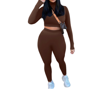 2025 para <span class=keywords><strong>Amazon</strong></span> Cross-Border Traje deportivo informal para <span class=keywords><strong>mujer</strong></span> Manga larga Slim Patrón sólido Top con longitud corta para Otoño Invierno - Product Image 1