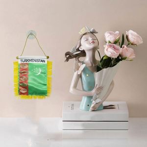 ธงชาติตุรกเมนิสถานแบบกำหนดเอง ผ้าซาตินขนาดเล็ก พร้อมพู่สีเหลือง พิมพ์ลายดิจิทัล สำหรับติดรถยนต์ - Product Image 2