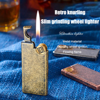 DEBANG Briquet à flamme nue à silex, corps métallique, haute qualité, fin et mince, facile à transporter, rechargeable
