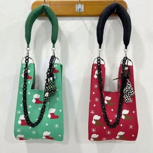 Hot Selling Red Green Christmas Gift <b>Bag</b> <b>Mini</b> Crochet Knitted Handbag Women Shopping Foldable Knitting Tote <b>Bag</b> - Product Image 2