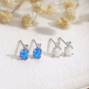 Dylam Non Tarnish Fade Free Hypoallergenic Women Fine Jewelry 5A Cubic Zirconia S925 Silver Blue Synthetic <b>Opal</b> Stud <b>Earrings</b> - Product Image 3