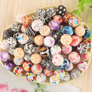 Popular New Design 15mm Round Leopard Print Silicone Teething Beads Food Grade Keychain Bracelet Jewelry Making Toy