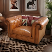Ensemble de canapés Chesterfield en cuir véritable rétro personnalisé de style mid-century, qualité de luxe, peinture du drapeau anglais pour meubles de canapé d'hôtel