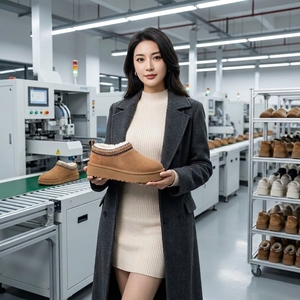 Mules en daim personnalisées couleur <span class=keywords><strong>plateforme</strong></span>, style Tasman, bottes Uggs brodées, sabots d'hiver à semelle épaisse, doublées de fourrure chaude, vente en gros - Product Image 2