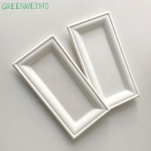 Biodegradable Bagasse Pulp Paper Tray Disposable Bamboo Rectangular Sushi Plates For Restaurant