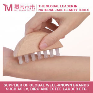 Buchenholz Rosenquarz 7-Zähne Gebogener Gua Sha Holzkamm Kopfhaut-Massagegerät Jade-Kamm zur Stresslinderung - Product Image 1