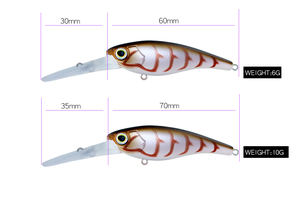 เหยื่อตกปลาแบบ Shad ขนาด 60 มม. น้ำหนัก 6 กรัม และ 70 มม. น้ำหนัก 10 กรัม แบบดำน้ำลึก 2-4 เมตร จมช้า พร้อมแม่เหล็กถ่วงน้ำหนัก - Product Image 3