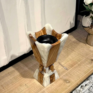 Handmade Wooden Incense Burner With Casted Resin White <b>Oud</b> Resin Incense Holder Acacia wood And Resin <b>Bakhoor</b> Tower - Product Image 1