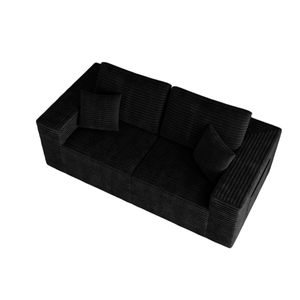 Canapé modulaire moderne sectionnel 2 pièces 180 cm en velours côtelé noir, canapé-lit compressé sans assemblage, causeuse en mousse pour salon - Product Image 6