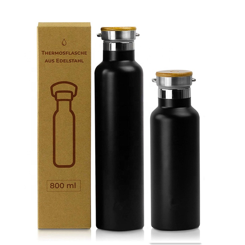 Custom 500ML 800ML Double Wall Vacuum Insulated vacuum flask Stainless Steel Sports Water Bottles custom logo With Bamboo Lid