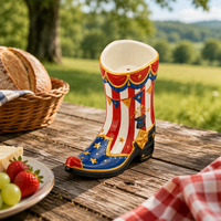 Salière et poivrière en céramique en forme de botte de style cirque, à rayures rouges et bleues patriotiques, pour la décoration de table à la maison, cadeau