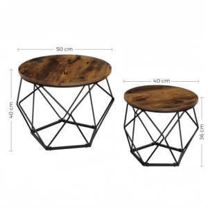 Vendita calda robusto rustico <span class=keywords><strong>marrone</strong></span> rimovibile rotondo moderno in metallo e legno tavolino da caffè per soggiorno camera da letto balcone - Product Image 2