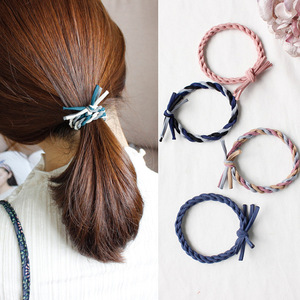 Korean and Japanese style color-<b>blocked</b> braided hair tie with thickened leather, Korean hair rope, hair accessory, hair - Product Image 1