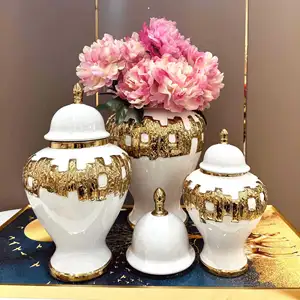 Stoples jahe dilapis keramik emas, dekorasi vas guci umum Eropa