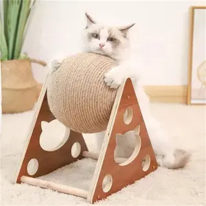 Sisal Cat Toy Scratch Solid Wood Cat Scratching Ball Natural Durable Sisal Board Scratcher For Cat Grinding Sisal Rope Climbing