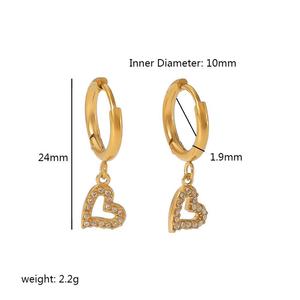 Boucles d'oreilles créoles en acier inoxydable plaqué or 18 carats avec zircon incrusté, motif cœur et étoile, bijoux de mode de luxe léger - Product Image 3