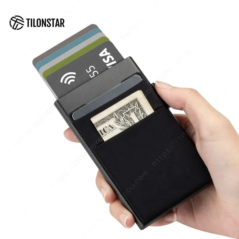 TILONSTAR Good Quality Patented Aluminum Wallet Pop Up Card Holder Credit Card Holder Rfid Wallet Metal Card Case