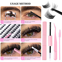 Kit d'extension de cils DIY fait main, courbure D, longueurs mixtes 8-25mm, bouquets de cils roses, kit d'extensions de cils DIY