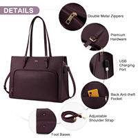 Sac fourre-tout de bureau imperméable et élégant avec port USB, sac à main en cuir, sac à bandoulière, sac d'affaires, sac d'école, sac pour ordinateur portable pour femmes