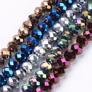 PandaHall 4mm 6mm 8mm Electroplate Rondelle Crystal Faceted Glass Beads