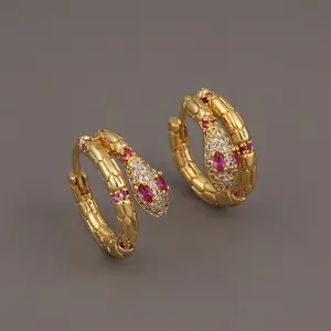 2024 Fashion Gold Filled Pink CZ Cubic Zirconia Snake Finger Hoop Huggie Earring for Women