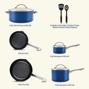 Ensemble de casseroles antiadhésives bleues avec couvercles en verre, poignées en acier inoxydable, 5 pièces, design moderne pour cuisinières à gaz et à induction - Product Image 6