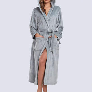 Wholesale <b>Cheap</b> Plush Robe US Local Warehouse Solid Sleepwear for Adults 3XL Thickened Flannel Warm Soft Hooded <b>Pajama</b> for - Product Image 1