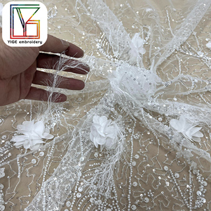 Hoa thủ công với tua sequin thêu vải với 3D hoa và sequins đính cườm vải tuyn lưới ren vải cho đám cưới - Product Image 4