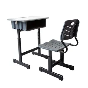 Desain baru meja sekolah logam ergonomis furnitur kelas dapat diatur meja sekolah sekunder dan kursi untuk siswa