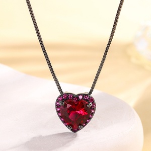 High End Eco-friendly Copper 9*9mm Red Zircon Black Gold Plated Romantic Heart Shaped Jewelry Set for Valentine's Day Gift - Product Image 4