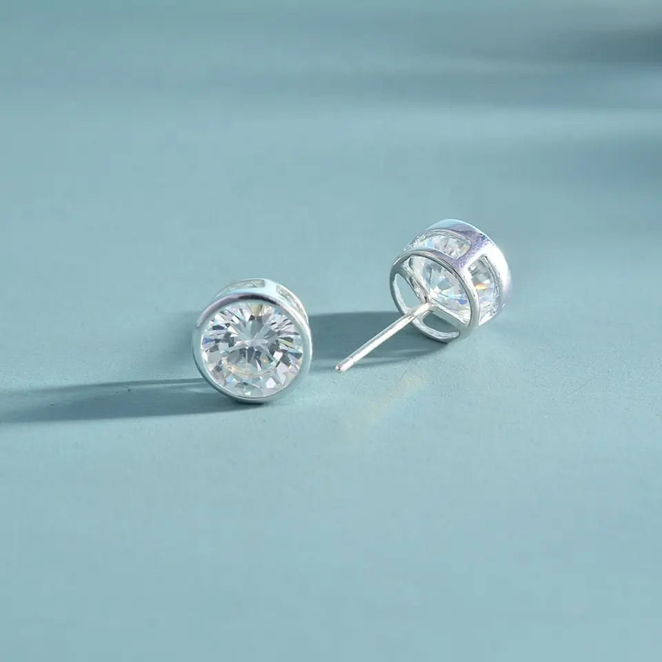 SayYes bijoux en argent sterling 925 zircon cubique lunette réglage boucles d'oreilles rondes pour hommes et femmes